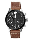 Michael Kors Mens Silver and Black Tone Tone Stainless Steel Hangar Chronograph  Watch - Brown