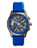 Michael Kors Mens Gunmetal Tone Stainless Steel and Blue Silicone Outrigger Chronograph  Watch - Blue