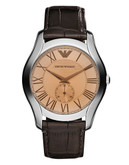 Emporio Armani Large Round Amber Dial with Subsecond on Brown Croco Embossed Leather Strap - Brown