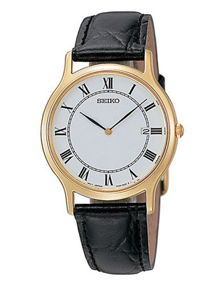 Seiko Men's Leather Watch - Black