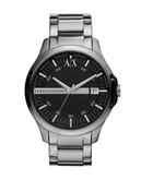 Armani Exchange Men's Round 3 Hand Stainless Steel Black Dial Watch - Grey