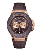 Guess Mens Rose Gold Watch - Brown And Rose Gold