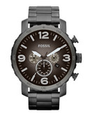 Fossil Mens Nate Stainless Steel  Smoke Watch - Silver
