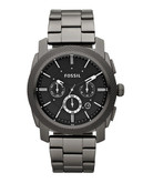 Fossil Mens Smoke Coloured Machine Chronograph Stainless Steel Watch - Grey