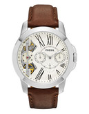 Fossil Grant Twist Multifunction Leather Watch - Brown - Brown