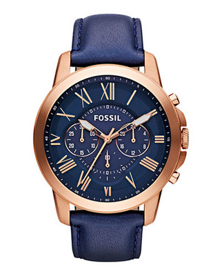 Fossil Grant Chronograph Leather Watch - Blue