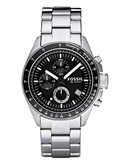 Fossil Mens  Decker Black Dial With Silver bracelet Watch - Silver