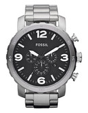Fossil Men's  Nate Black Dial Silver Watch - Silver