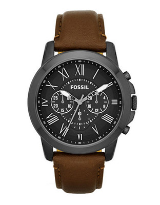 Fossil Grant Chronograph Leather Watch - Brown - Brown