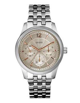 Guess Mens MultiFunction Silver Tone Watch 43mm W0476G2 - Silver