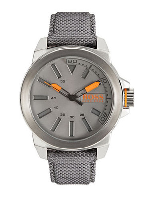 Hugo Boss Oversized Three Hand Watch with Nylon Band - Grey