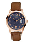 Guess Mens Honey Brown Genuine Leather Watch 43.5mm W0494G2 - blue