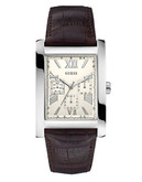 Guess Mens Brown Leather Dress Watch - Brown