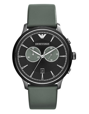 Emporio Armani Mens Grey and Gunmetal Dual Eye on Grey Leather strap - grey