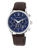 Vince Camuto Stainless Steel Watch with Brown Leather Strap - Blue/Brown