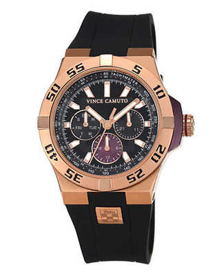Vince Camuto Rosegold plated steel sport watch with black silicon strap - Black