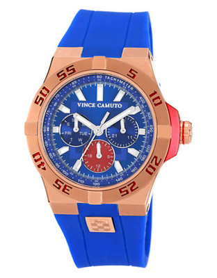 "Vince Camuto ""Master"" watch with blue silicon band and red - Blue"