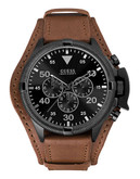 Guess Mens Chronograph Honey Brown Genuine Leather Watch 49mm W0480G2 - Brown