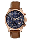 Guess Mens Chronograph Honey Brown Genuine Leather Watch 46mm W0500G1 - Blue