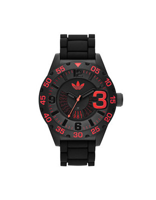 Adidas Newburgh 3HD Black silicone strap with red accents - Black