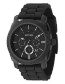 Fossil Mens  Machine Black Dial With Black Silicone Strap Watch - Black