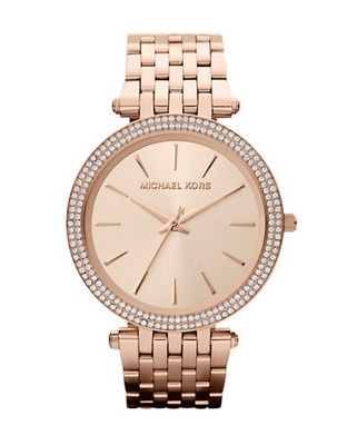 Michael Kors Mid-Size Rose Gold Tone Stainless Steel Darci Three-Hand Glitz Watch - Rose Gold