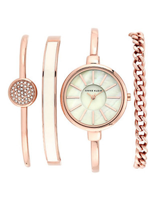 Anne Klein Round Rosegold Case and Band with an Ivory Mop Dial - Rose Gold
