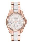 Fossil Mens Riley Multifunction Stainless Steel and Nylon Watch - Rose-Gold Tone - Rose Gold