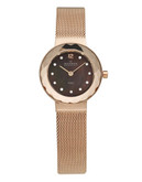 Skagen Denmark Rose Gold Mesh Bracelet With Faceted Crystal And Brown Dial Watch - Rose Gold