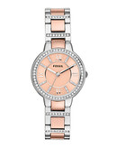 Fossil Virginia Three Hand Stainless Steel Watch - Two-Tone - Rose Gold