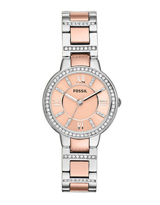 Fossil Virginia Three Hand Stainless Steel Watch - Two-Tone - Rose Gold