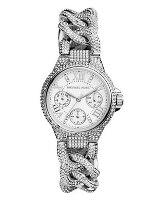 Michael Kors Minisize Silver Tone Stainless Steel Camille Chronograph Glitz Watch - Silver