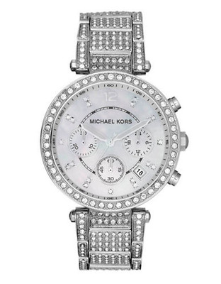 Michael Kors Midsize Stainless Steel Parker Chronograph Glitz Watch - Silver
