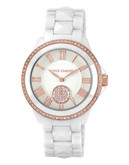 Vince Camuto White ceramic pyramid link watch with rosegold tone bezel and crystals - white