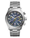 Michael Kors Stainless Steel Richardson Watch with Blue World Map Dial - Silver