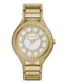 Michael Kors Mid Size Gold Tone Stainless Steel Kerry Three Hand Glitz Watch - Gold