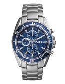 Michael Kors Stainless Steel Jet Master Watch with Navy Dial and Top Ring - Silver