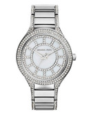 Michael Kors Mid Size Silver Tone Stainless Steel Kerry Three Hand Glitz Watch - Silver