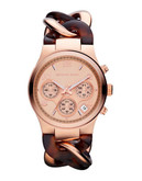 Michael Kors Mid-Size Tortoise Acetate And Rose Gold Tone Stainless Steel Runway Twist Chronograph Watch - No Colour
