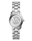 Michael Kors Petite Size Silver Tone Stainless Steel Runway Three Hand Glitz Watch with Logo Dial - Silver