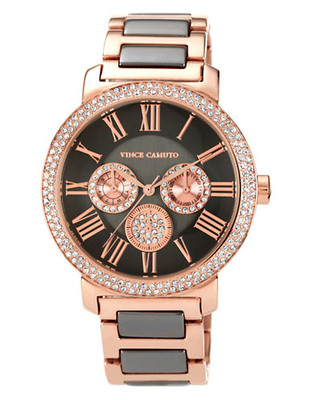 Vince Camuto Crystal embellished watch in rosegold and gunmetal - Brown