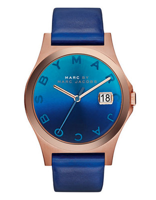 Marc By Marc Jacobs Womens Slim Rose Gold with Blue Strap Standard - Blue