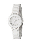 Dkny Small Analog White Ceramic With Stainless Steel Case Watch - White