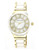 Anne Klein Round goldtone case and gold band with white ceramic center links and a white dial with crystals - White