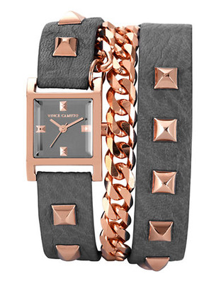 Vince Camuto Rosegold steel square wrap around watch with mirror dial - Rose Gold