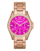 Fossil Riley Multifunction Stainless Steel Watch Rose GoldTone - Pink