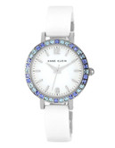 Anne Klein Round silver case with a a semi bangle and link band with white dial and crystals on the bezel - WHITE