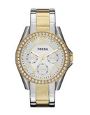 Fossil Riley Stainless Steel Watch - Two Tone Colour
