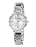 Anne Klein Round silvertone case and band with a mop dial and crystals on the bezel - Silver