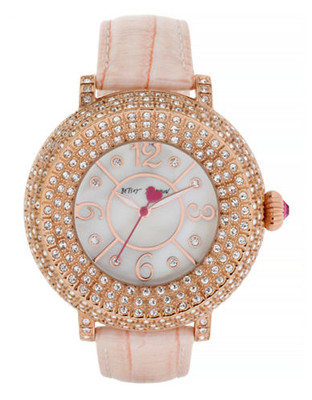 Betsey Johnson Womens Rose Gold Crystal Accented Case and Pink Strap Watch Standard BJ0021903 - Pink